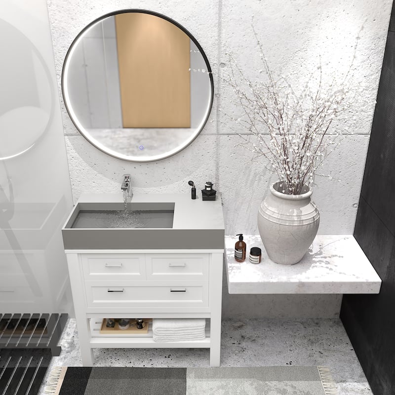 Juniper 36" Solid Surface Bathroom Vanity Top Left Basin Bed Bath